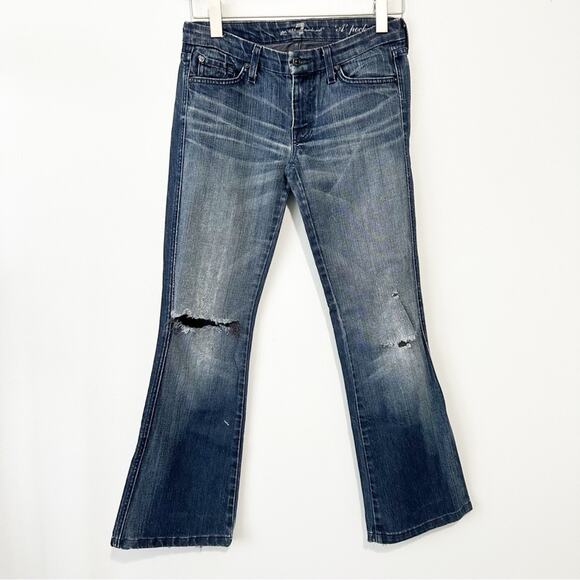 7 For All Mankind A Pocket bootcut jeans blue denim distressed size 28 7fam USA - Picture 1 of 9